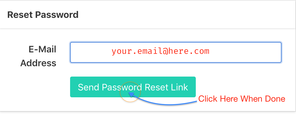 Reset Password page Form